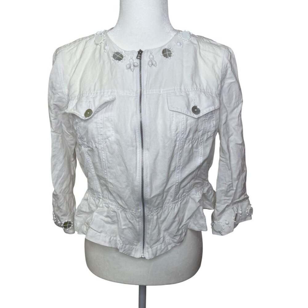 Ruby Rd. Womens Linen-Blend Jacket Sz 12 Beads Sequins Angelcore Feminine Career